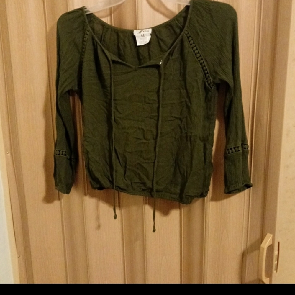 Olive green boho peasant top